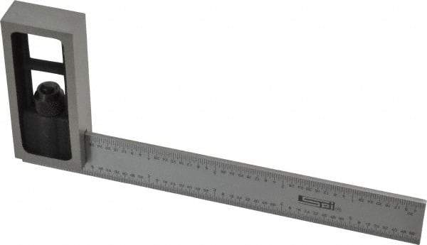 SPI - 6 Inch Long, English and Metric Double Square - 1/64 and 1/32 Inch Graduation, 0.5 and 1mm Graduation, Hardened Steel - Eagle Tool & Supply