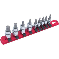 Wiha - 9 Piece 1/4 & 3/8" Drive Hex Bit Socket Set - 1.5 to 10mm Hex, Comes in Rail - Eagle Tool & Supply