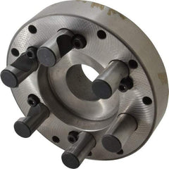 Buck Chuck Company - Adapter Back Plate for 6" Diam Self Centering Lathe Chucks - D1-5 Mount, 1-1/2" Through Hole Diam, 3.109mm ID, 5.88" OD, 1.26" Flange Height, Steel - Eagle Tool & Supply