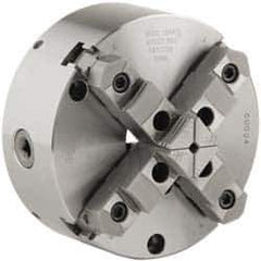 Buck Chuck Company - 4 Jaws, 12" Diam, Self Centering Manual Lathe Chuck - Front Mount, Adjustable, Reversible, 2,300 Max RPM, 4.14" Through Hole Diam, Forged Steel - Eagle Tool & Supply