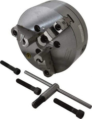 Bison - 3 Jaws, 8" Diam, Self Centering Manual Lathe Chuck - A1-6 Mount Spindle, Reversible, 4,000 Max RPM, 2.1653" Through Hole Diam, 0.001" Axial Runout, 0.0016" Radial Runout, Forged Steel - Eagle Tool & Supply