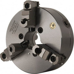 Bison - 3 Jaws, 8" Diam, Self Centering Manual Lathe Chuck - D1-6 Mount Spindle, Reversible, 4,000 Max RPM, 2.1653" Through Hole Diam, 0.001" Axial Runout, 0.0016" Radial Runout, Forged Steel - Eagle Tool & Supply