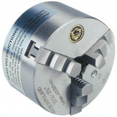 Bison - 3 Jaws, 10" Diam, Self Centering Manual Lathe Chuck - Plain Back Mount Spindle, 2,000 Max RPM, 2.9921" Through Hole Diam, 0.001" Axial Runout, 0.0016" Radial Runout, Cast Iron - Eagle Tool & Supply