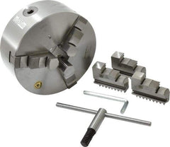 Bison - 3 Jaws, 8" Diam, Self Centering Manual Lathe Chuck - Plain Back Mount Spindle, 2,500 Max RPM, 2.1653" Through Hole Diam, 0.001" Axial Runout, 0.0016" Radial Runout, Cast Iron - Eagle Tool & Supply