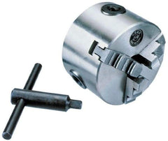 Interstate - 3 Jaws, 6" Diam, Self Centering Manual Lathe Chuck - Plain Back Mount Spindle, 1.5748" Through Hole Diam, 0.003" Axial Runout, Cast Iron - Eagle Tool & Supply