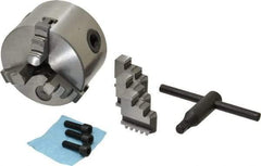 Interstate - 3 Jaws, 3" Diam, Self Centering Manual Lathe Chuck - Plain Back Mount Spindle, 0.6299" Through Hole Diam, 0.003" Axial Runout, Cast Iron - Eagle Tool & Supply