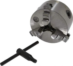 Interstate - 3 Jaws, 4" Diam, Self Centering Manual Lathe Chuck - Plain Back Mount Spindle, 0.8661" Through Hole Diam, 0.003" Axial Runout, Cast Iron - Eagle Tool & Supply