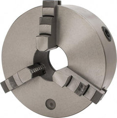 Interstate - 3 Jaws, 8" Diam, Self Centering Manual Lathe Chuck - Plain Back Mount Spindle, 2.5591" Through Hole Diam, 0.003" Axial Runout, Cast Iron - Eagle Tool & Supply
