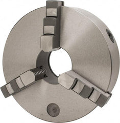 Interstate - 3 Jaws, 10" Diam, Self Centering Manual Lathe Chuck - Plain Back Mount Spindle, 3.1496" Through Hole Diam, 0.003" Axial Runout, Cast Iron - Eagle Tool & Supply