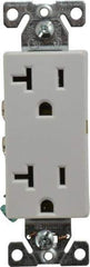 Cooper Wiring Devices - 125 VAC, 20 Amp, 5-20R NEMA Configuration, White, Industrial Grade, Self Grounding Duplex Receptacle - 1 Phase, 2 Poles, 3 Wire, Flush Mount, Chemical and Impact Resistant - Eagle Tool & Supply