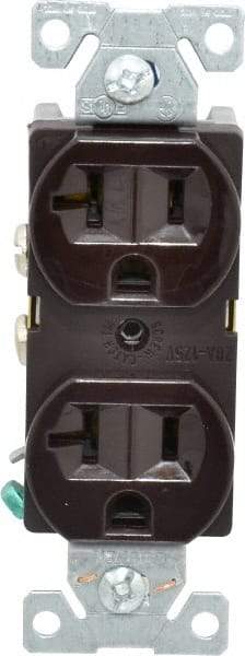 Cooper Wiring Devices - 125 VAC, 20 Amp, 5-20R NEMA Configuration, Brown, Specification Grade, Self Grounding Duplex Receptacle - 1 Phase, 2 Poles, 3 Wire, Flush Mount - Eagle Tool & Supply