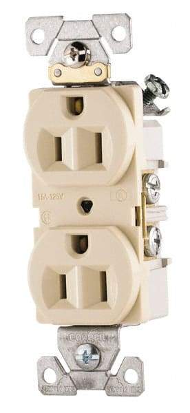 Cooper Wiring Devices - 125 VAC, 15 Amp, 5-15R NEMA Configuration, Ivory, Specification Grade, Self Grounding Duplex Receptacle - 1 Phase, 2 Poles, 3 Wire, Flush Mount - Eagle Tool & Supply