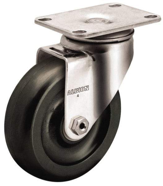 Albion - 4" Diam x 1-1/4" Wide x 5-1/8" OAH Top Plate Mount Swivel Caster - Polypropylene, 300 Lb Capacity, Plain Bearing, 2-1/2 x 3-5/8" Plate - Eagle Tool & Supply