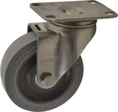 Albion - 4" Diam x 1-1/4" Wide x 5-1/8" OAH Top Plate Mount Swivel Caster - Soft Rubber, 300 Lb Capacity, Delrin Bearing, 2-1/2 x 3-5/8" Plate - Eagle Tool & Supply