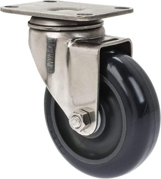 Albion - 4" Diam x 1-1/4" Wide x 5-1/8" OAH Top Plate Mount Swivel Caster - Polyurethane, 350 Lb Capacity, Plain Bearing, 2-1/2 x 3-5/8" Plate - Eagle Tool & Supply