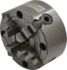 Bison - 4 Jaws, 3" Diam, Independent Manual Lathe Chuck - Plain Back Mount Spindle, Reversible, 4,000 Max RPM, 63/64" Through Hole Diam, Cast Iron - Eagle Tool & Supply