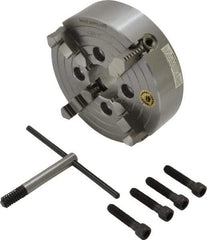 Bison - 4 Jaws, 6" Diam, Independent Manual Lathe Chuck - Plain Back Mount Spindle, Reversible, 3,200 Max RPM, 1.6535" Through Hole Diam, Cast Iron - Eagle Tool & Supply