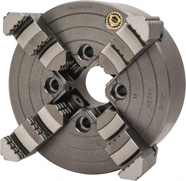 Bison - 4 Jaws, 8" Diam, Independent Manual Lathe Chuck - Plain Back Mount Spindle, Reversible, 1,800 Max RPM, 1.9685" Through Hole Diam, Cast Iron - Eagle Tool & Supply