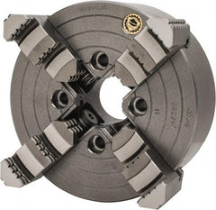 Bison - 4 Jaws, 8" Diam, Independent Manual Lathe Chuck - Plain Back Mount Spindle, Reversible, 1,800 Max RPM, 1.9685" Through Hole Diam, Cast Iron - Eagle Tool & Supply
