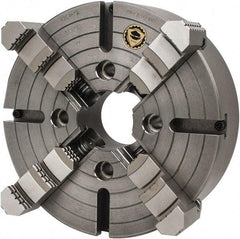 Bison - 4 Jaws, 12" Diam, Independent Manual Lathe Chuck - Plain Back Mount Spindle, Reversible, 1,200 Max RPM, 3.1496" Through Hole Diam, Cast Iron - Eagle Tool & Supply