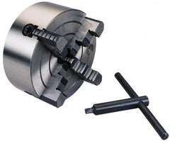 Interstate - 4 Jaws, 10" Diam, Independent Manual Lathe Chuck - Plain Back Mount Spindle, Reversible, 2-61/64" Through Hole Diam, Cast Iron - Eagle Tool & Supply