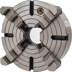 Bison - 4 Jaws, 12" Diam, Independent Manual Lathe Chuck - D1-8 Mount Spindle, Reversible, 3.1496" Through Hole Diam, Cast Iron - Eagle Tool & Supply