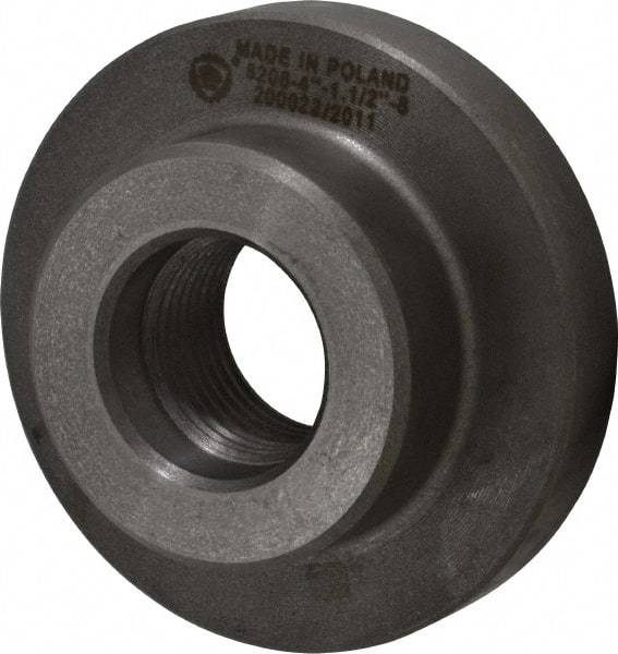 Bison - Adapter Back Plate for 4" Diam Self Centering Lathe Chucks - 1-1/2 - 8 Mount, 1-1/2" Through Hole Diam, 2.677mm ID, 4.095" OD, 0.709" Flange Height, Cast Iron - Eagle Tool & Supply