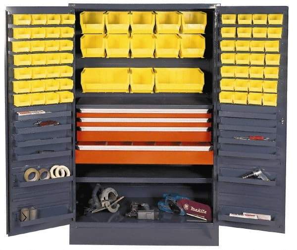 Durham - 13 Shelf 69 Bin Storage Cabinet - Steel, 48" Wide x 24" Deep x 78" High, Gray - Eagle Tool & Supply