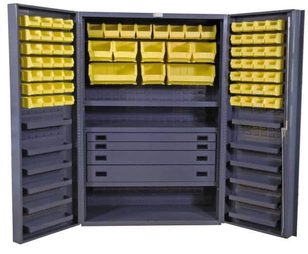 Durham - 13 Shelf 69 Bin Storage Cabinet - Steel, 48" Wide x 24" Deep x 72" High, Gray - Eagle Tool & Supply