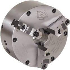 Pratt Burnerd America - 3 Jaws, 8" Diam, Self Centering Manual Lathe Chuck - Plain Back Mount Spindle, Adjustable, Reversible, 4,200 Max RPM, 2-1/4" Through Hole Diam, Forged Steel - Eagle Tool & Supply
