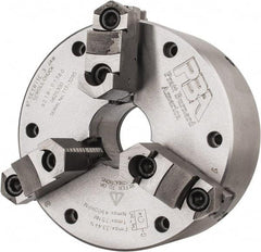 Pratt Burnerd America - 3 Jaws, 6" Diam, Self Centering Manual Lathe Chuck - Plain Back Mount Spindle, Adjustable, Reversible, 4,900 Max RPM, 1.81" Through Hole Diam, Forged Steel - Eagle Tool & Supply