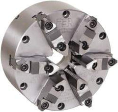 Pratt Burnerd America - 6 Jaws, 8" Diam, Self Centering Manual Lathe Chuck - Plain Back Mount Spindle, Adjustable, Reversible, 2,200 Max RPM, 2-1/4" Through Hole Diam, Forged Steel - Eagle Tool & Supply