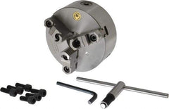 Bison - 3 Jaws, 6" Diam, Self Centering Manual Lathe Chuck - Plain Back Mount Spindle, Reversible, 3,000 Max RPM, 1.6535" Through Hole Diam, 0.0008" Axial Runout, 0.0012" Radial Runout, Cast Iron - Eagle Tool & Supply