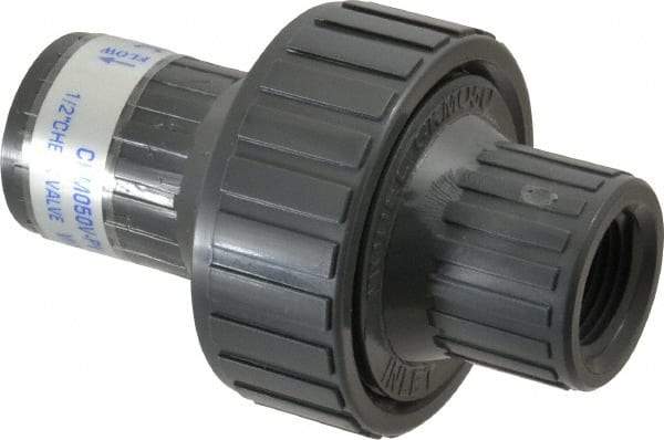 Plast-O-Matic - 1/2" PVC Check Valve - Inline, FNPT x FNPT, 150 WOG - Eagle Tool & Supply