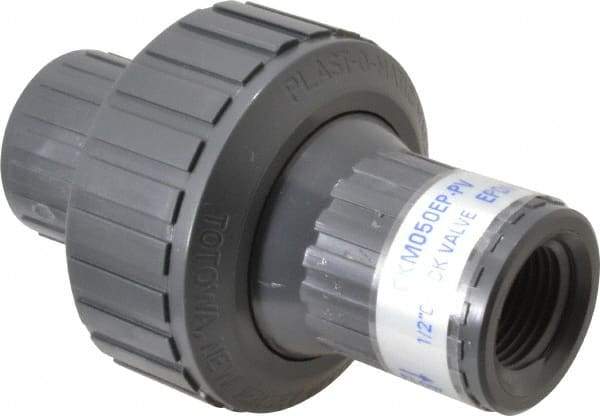 Plast-O-Matic - 1/2" PVC Check Valve - Inline, FNPT x FNPT, 150 WOG - Eagle Tool & Supply