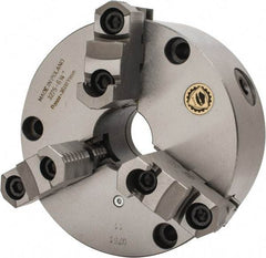 Bison - 3 Jaws, 6" Diam, Self Centering Manual Lathe Chuck - Front Mount, Reversible, 1.6535" Through Hole Diam, Cast Iron - Eagle Tool & Supply