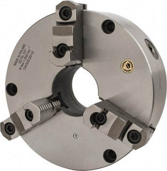 Bison - 3 Jaws, 10" Diam, Self Centering Manual Lathe Chuck - Front Mount, Reversible, 2.9921" Through Hole Diam, Cast Iron - Eagle Tool & Supply