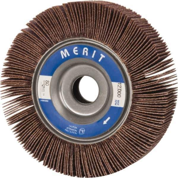 Merit Abrasives - 4" Diam, 80 Grit Aluminum Oxide Unmounted Flap Wheel - 5/8" Hole, 1" Wide, Coated, Medium Grade, 12,000 Max RPM , Cloth Backing - Eagle Tool & Supply