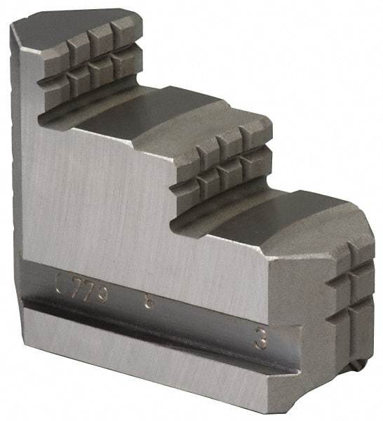 Bison - 3 to 3-1/2" Chuck Diam Compatibility, Steel Master Jaws - 0.51" Wide x 1.3385" Long x 1.18" High - Eagle Tool & Supply