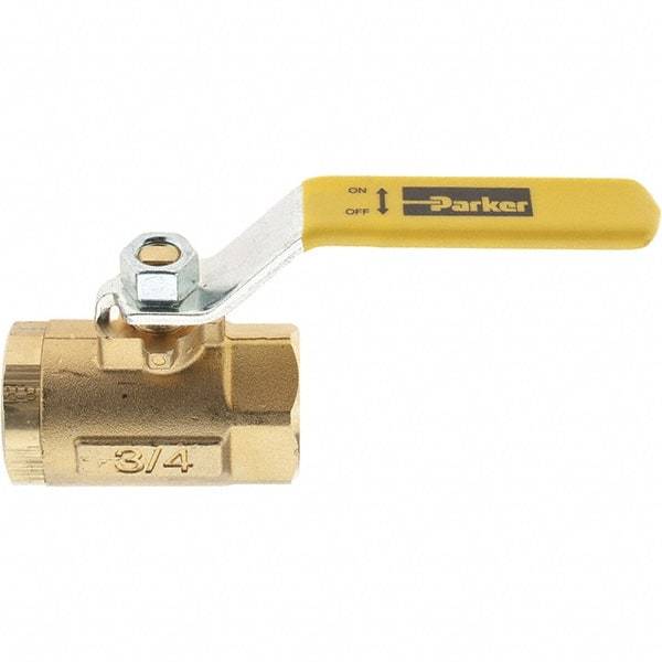 Parker - 3/4" Pipe, Female Port, Brass Standard Ball Valve - Inline - One Way Flow, FNPT x FNPT Ends, Lever Handle, 600 WOG, 150 WSP - Eagle Tool & Supply