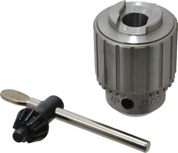 Jacobs - JT3, 5 to 20.32mm Capacity, Tapered Mount Drill Chuck - Keyed, 64.52mm Sleeve Diam, 86.87mm Open Length - Exact Industrial Supply