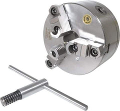 Bison - 3 Jaws, 6" Diam, Self Centering Manual Lathe Chuck - D1-4 Mount Spindle, Reversible, 3,000 Max RPM, 1.6535" Through Hole Diam, 0.0008" Axial Runout, 0.0012" Radial Runout, Cast Iron - Eagle Tool & Supply