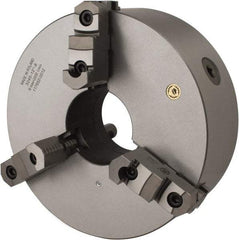 Bison - 3 Jaws, 12" Diam, Self Centering Manual Lathe Chuck - D1-8 Mount Spindle, Reversible, 1,500 Max RPM, 4.0551" Through Hole Diam, 0.0012" Axial Runout, 0.002" Radial Runout, Cast Iron - Eagle Tool & Supply