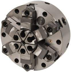 Interstate - 6 Jaws, 8" Diam, Self Centering Manual Lathe Chuck - Adjustable, Reversible, 2.264" Through Hole Diam, Cast Iron - Eagle Tool & Supply