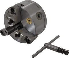 Bison - 3 Jaws, 5" Diam, Self Centering Manual Lathe Chuck - 1-1/2 - 8" Spindle Mount, Reversible, 3,200 Max RPM, 1.2598" Through Hole Diam, 0.0008" Axial Runout, 0.0012" Radial Runout, Cast Iron - Eagle Tool & Supply