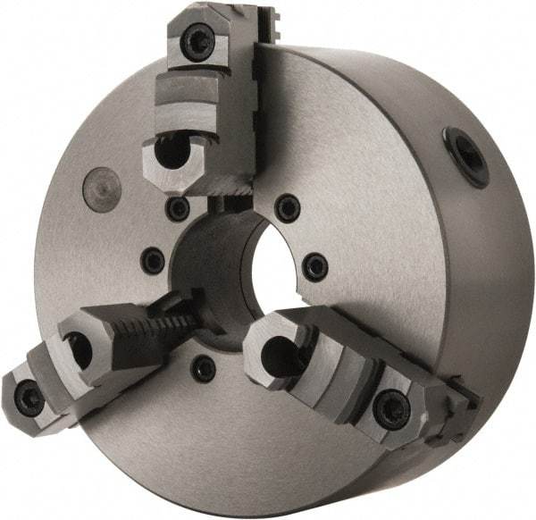 Interstate - 3 Jaws, 8" Diam, Self Centering Manual Lathe Chuck - D1-6 Mount Spindle, Reversible, 1.9685" Through Hole Diam, Cast Iron - Eagle Tool & Supply