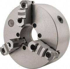 Interstate - 3 Jaws, 10" Diam, Self Centering Manual Lathe Chuck - D1-8 Mount Spindle, Reversible, 2.7559" Through Hole Diam, Cast Iron - Eagle Tool & Supply