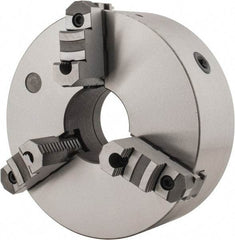 Interstate - 3 Jaws, 12" Diam, Self Centering Manual Lathe Chuck - D1-8 Mount Spindle, Reversible, 3-15/16" Through Hole Diam, Cast Iron - Eagle Tool & Supply