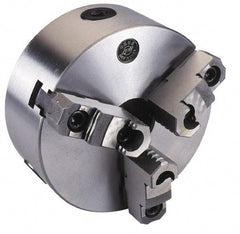 Phase II - 3 Jaws, 6" Diam, Self Centering Manual Lathe Chuck - Plain Back Mount Spindle, Reversible, 1.57" Through Hole Diam, Cast Iron - Eagle Tool & Supply
