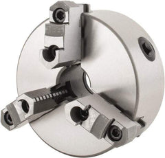 Interstate - 3 Jaws, 6" Diam, Self Centering Manual Lathe Chuck - Plain Back Mount Spindle, Reversible, 1.5748" Through Hole Diam, 0.003" Axial Runout, Cast Iron - Eagle Tool & Supply